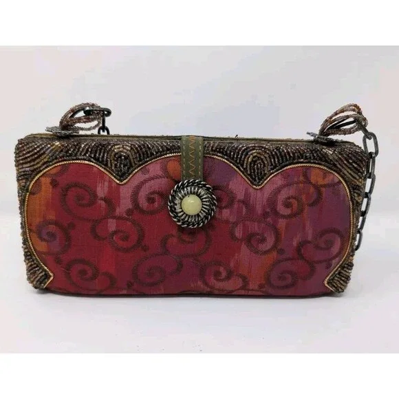 Vtg Mary Frances Shoulder Handbag Multimedia Multicolor Ornate Tiger Eye As Is - Picture 3 of 8